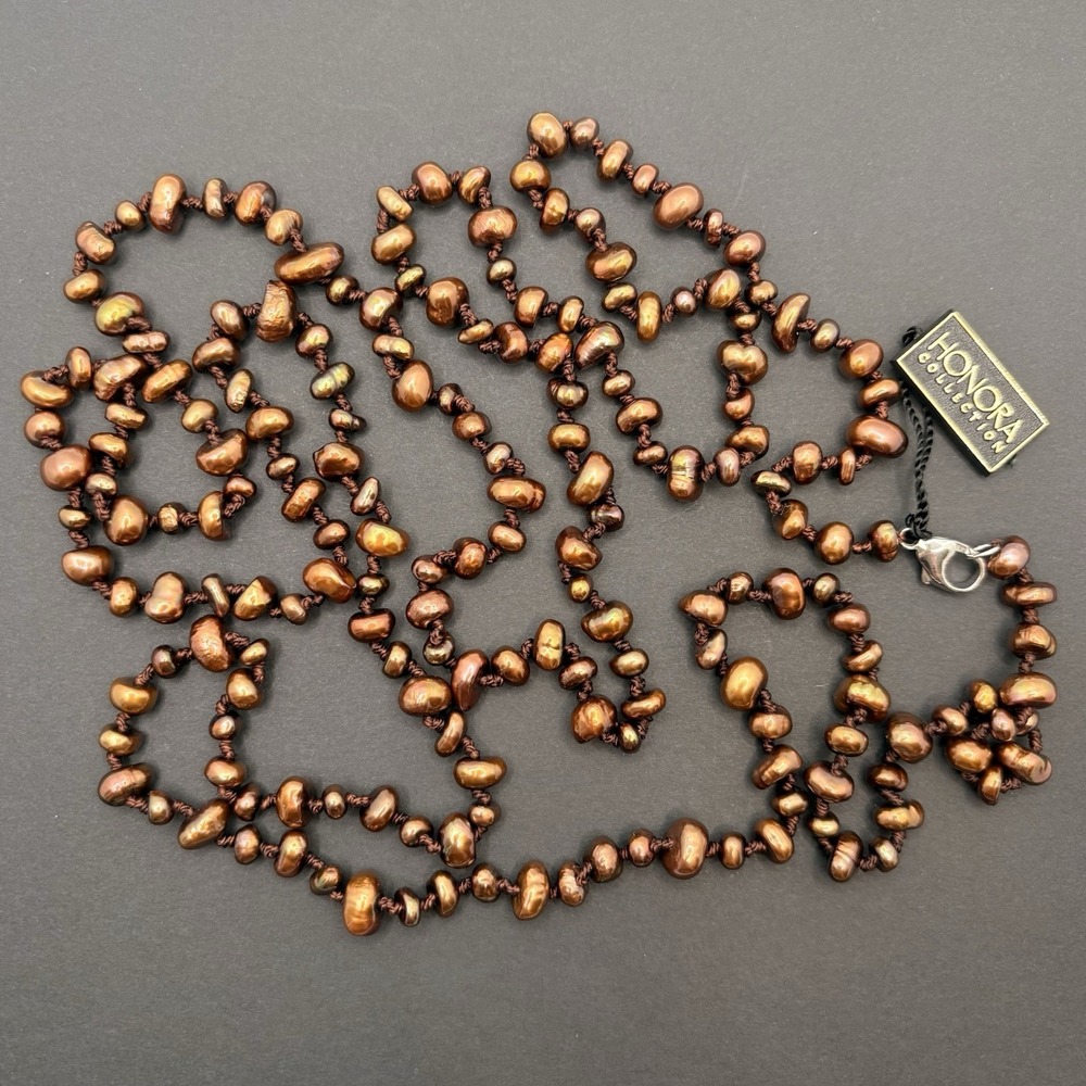 Honora Brown Freshwater Pearl Long Necklace 925 Sterling Silver 62" w/ Box Pouch